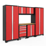 Newage Products Bold 3.0 Series 7-Piece Garage Cabinet Set-50621-Red-Bamboo Worktop-None-Garage Giant 