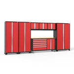 Newage Products Bold 3.0 Series 7-Piece Garage Cabinet Set With Project Center-56341-Red-Bamboo Worktop-None-Garage Giant 