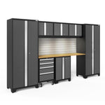Newage Products Bold 3.0 Series 8-Piece Garage Cabinet Set-50405-Grey-Bamboo Worktop-None-Garage Giant 
