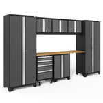 Newage Products Bold 3.0 Series 8-Piece Garage Cabinet Set-50405-Grey-Bamboo Worktop-None-Garage Giant 