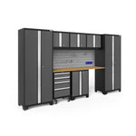 Newage Products Bold 3.0 Series 8-Piece Garage Cabinet Set-50405-Grey-Bamboo Worktop-None-Garage Giant 