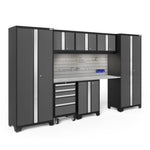 Newage Products Bold 3.0 Series 8-Piece Garage Cabinet Set-50405-Grey-Bamboo Worktop-None-Garage Giant 