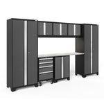 Newage Products Bold 3.0 Series 8-Piece Garage Cabinet Set-50426-Grey-Stainless Steel Worktop-LED Lights-Garage Giant 