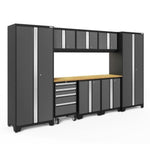 Newage Products Bold 3.0 Series 9-Piece Garage Cabinet Set-50408-Grey-Bamboo Worktop-None-Garage Giant 