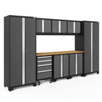 Newage Products Bold 3.0 Series 9-Piece Garage Cabinet Set-50408-Grey-Bamboo Worktop-None-Garage Giant 