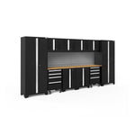 Newage Products Bold 3.0 Series 12-Piece Garage Cabinet Set With 2X Rolling Tool Cabinets-63210-Black-Bamboo Worktop-Slatwall Backsplash-Garage Giant 