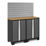 Newage Products Bold 3.0 Series 3-Piece Garage Cabinet Set With Slatwall-50661-Bamboo Worktop-48" Slatwall Backsplash-Garage Giant 