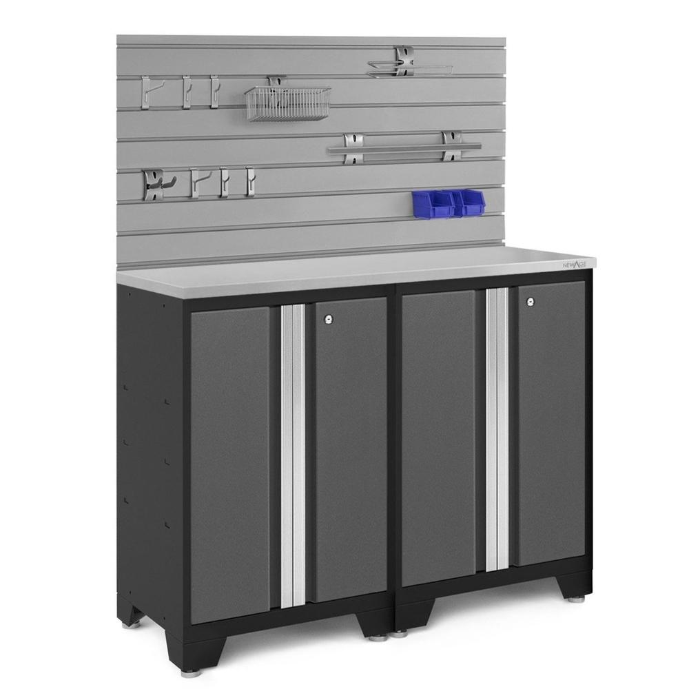 Newage Products Bold 3.0 Series 3-Piece Garage Cabinet Set With Slatwall-50666-Stainless Steel Worktop-48