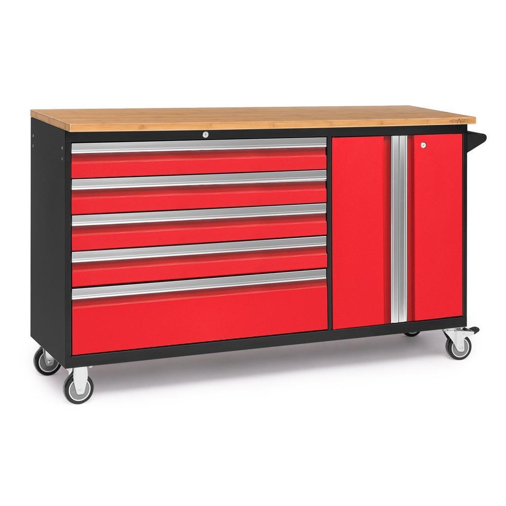 Newage Products Bold 3.0 Series Project Centre-53826-Red-Bamboo Worktop-Garage Giant