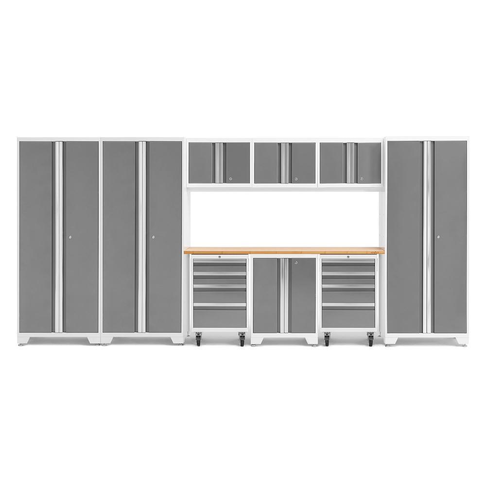 Newage Products Bold 3.0 Series 10-Piece Garage Cabinet Set-56976-Platinum-Bamboo Worktop-None-Garage Giant