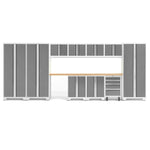 Newage Products Bold 3.0 Series 12-Piece Garage Cabinet Set With 3X Multi-Use Lockers-56987-Platinum-Bamboo Worktop-LED Lights-Garage Giant 