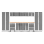 Newage Products Bold 3.0 Series 12-Piece Garage Cabinet Set With 2X Rolling Tool Cabinets-56915-Platinum-Bamboo Worktop-None-Garage Giant 