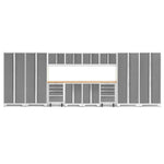 Newage Products Bold 3.0 Series 14-Piece Garage Cabinet Set With 4X Multi-Use Lockers-56994-Platinum-Bamboo Worktop-LED Lights-Garage Giant 