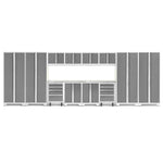 Newage Products Bold 3.0 Series 14-Piece Garage Cabinet Set With 4X Multi-Use Lockers-56995-Platinum-Stainless Steel Worktop-LED Lights-Garage Giant 