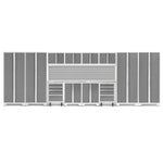 Newage Products Bold 3.0 Series 14-Piece Garage Cabinet Set With 4X Multi-Use Lockers-56997-Platinum-Stainless Steel Worktop-Slatwall Backsplash-Garage Giant 