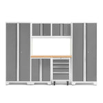 Newage Products Bold 3.0 Series 7-Piece Garage Cabinet Set-54874-Platinum-Bamboo Worktop-LED Lights-Garage Giant 