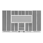 Newage Products Bold 3.0 Series 9-Piece Garage Cabinet Set-54996-Platinum-Stainless Steel Worktop-Slatwall Backsplash-Garage Giant 