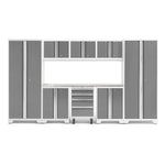 Newage Products Bold 3.0 Series 9-Piece Garage Cabinet Set-54995-Platinum-Stainless Steel Worktop-LED Lights-Garage Giant 