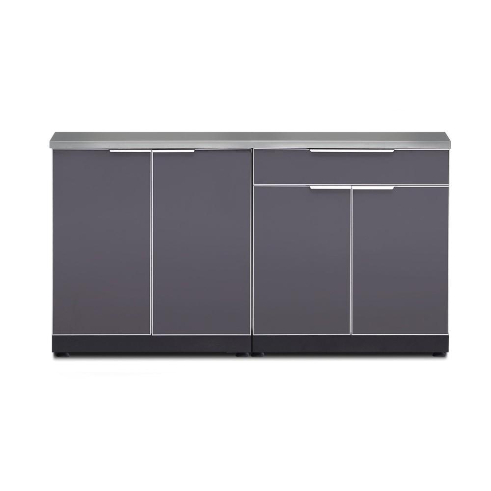 Newage Products Outdoor Kitchen Cabinets Slate Gray Aluminum 3-Piece Set With Bar Cabinet-65267-Countertop Only-Garage Giant