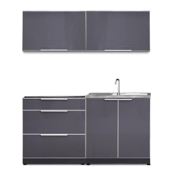 Newage Products Outdoor Kitchen Cabinets Slate Gray Aluminum 5-Piece Set With 3-Drawer Cabinet-66241-None-Garage Giant