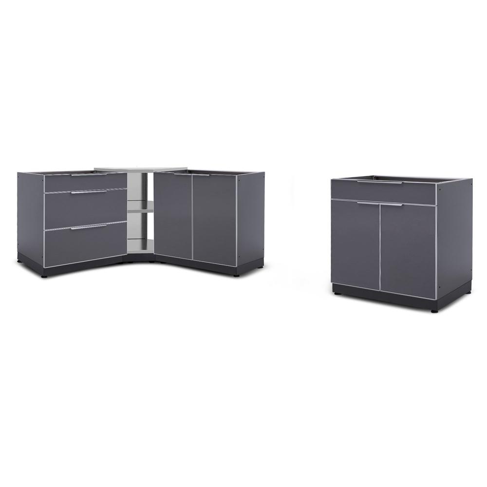 Newage Products Outdoor Kitchen Cabinets Slate Gray Aluminum 6-Piece Set With 90° Corner Shelf-65282-None-Garage Giant