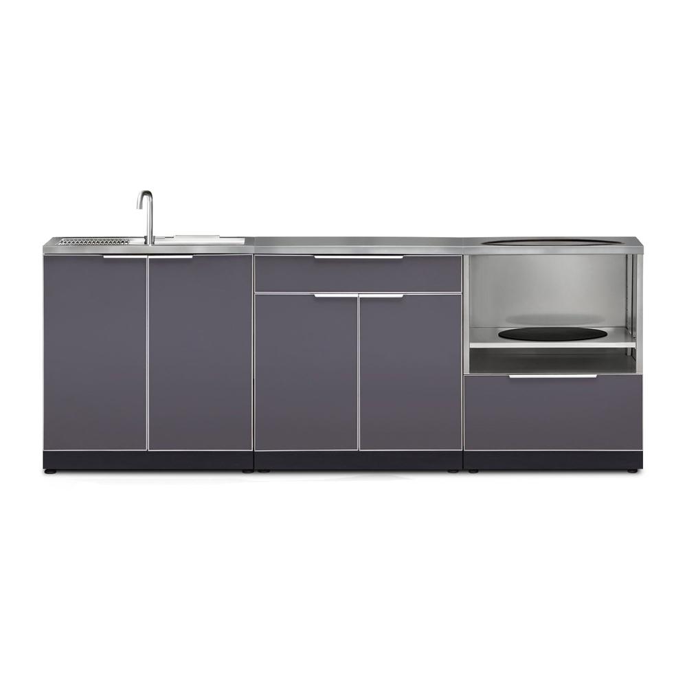 Newage Products Outdoor Kitchen Cabinets Slate Gray Aluminum 4-Piece Set With Sink Cabinet-66221-Countertop Only-Garage Giant