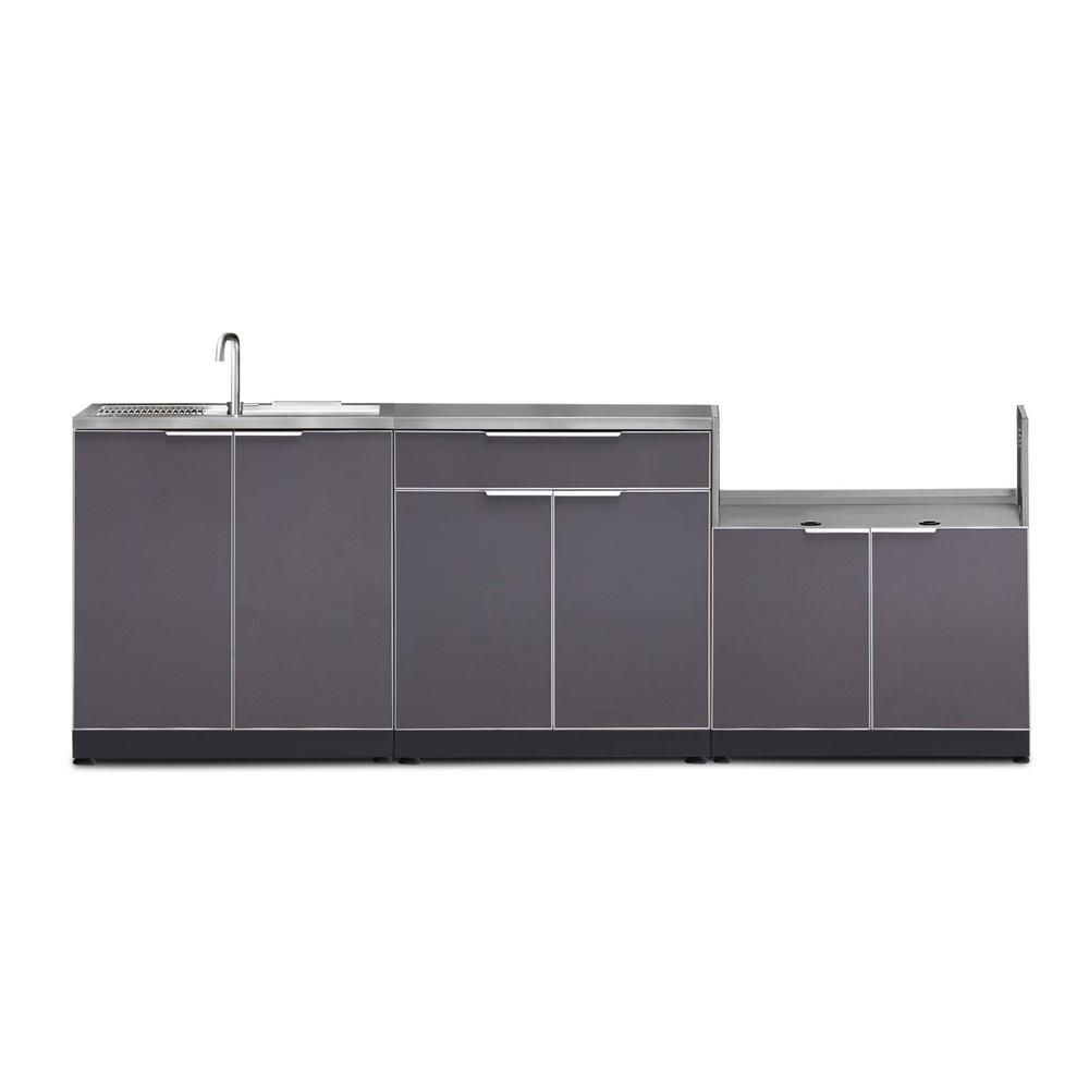 Newage Products Outdoor Kitchen Cabinets Slate Gray Aluminum 4-Piece Set With Sink Cabinet-65258-Countertop Only-Garage Giant