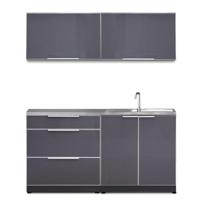 Newage Products Outdoor Kitchen Cabinets Slate Gray Aluminum 5-Piece Set With 3-Drawer Cabinet-66240-Countertops + Covers-Garage Giant