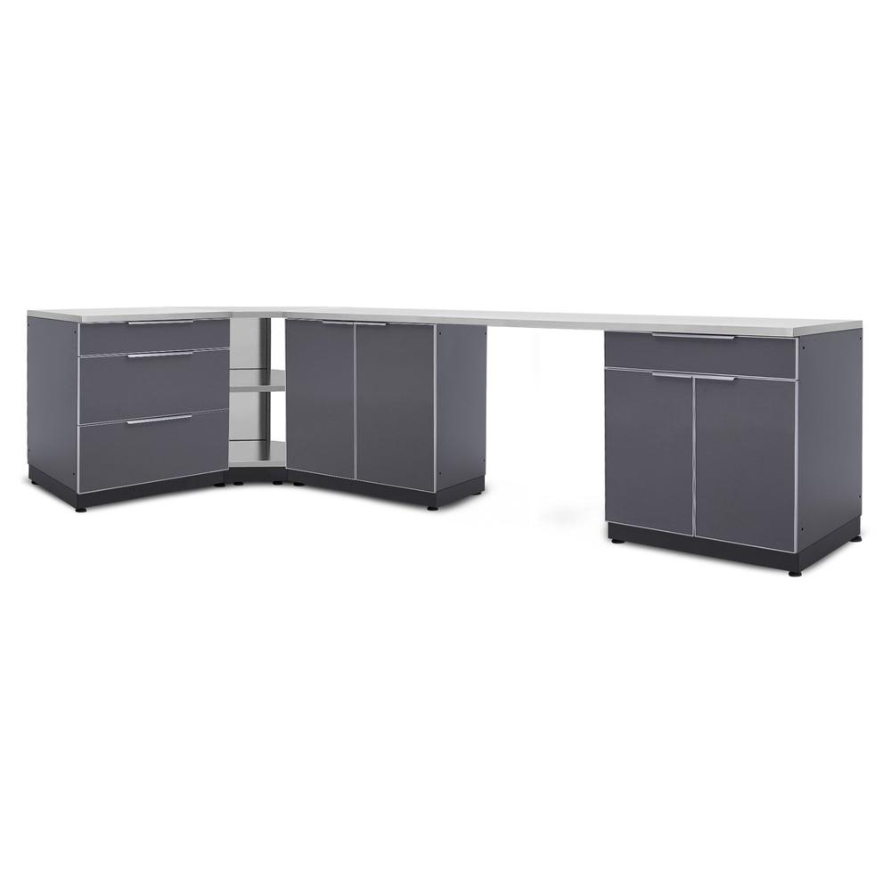 Newage Products Outdoor Kitchen Cabinets Slate Gray Aluminum 6-Piece Set With 90° Corner Shelf-65254-Countertop Only-Garage Giant