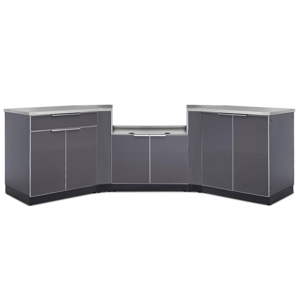 Newage Products Outdoor Kitchen Cabinets Slate Gray Aluminum 7-Piece Set With (X2) 45° Corner Cabinet-65266-Countertop Only-Garage Giant