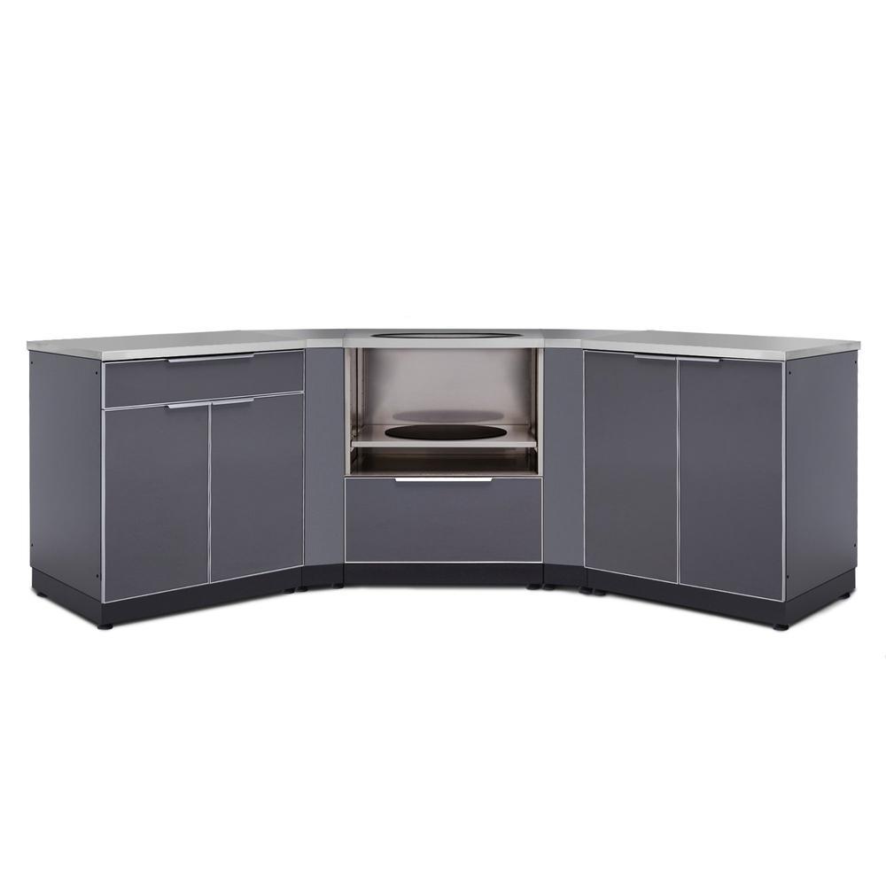 Newage Products Outdoor Kitchen Cabinets Slate Gray Aluminum 7-Piece Set With Kamado Cabinet-65376-Countertop Only-Garage Giant