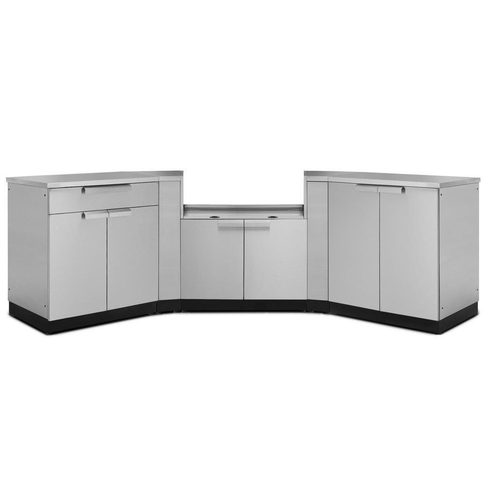 Newage Products Outdoor Kitchen Cabinets Classic Stainless Steel 7-Piece Set With (X2) 45° Corner Cabinet-65066-Countertop Only-Garage Giant