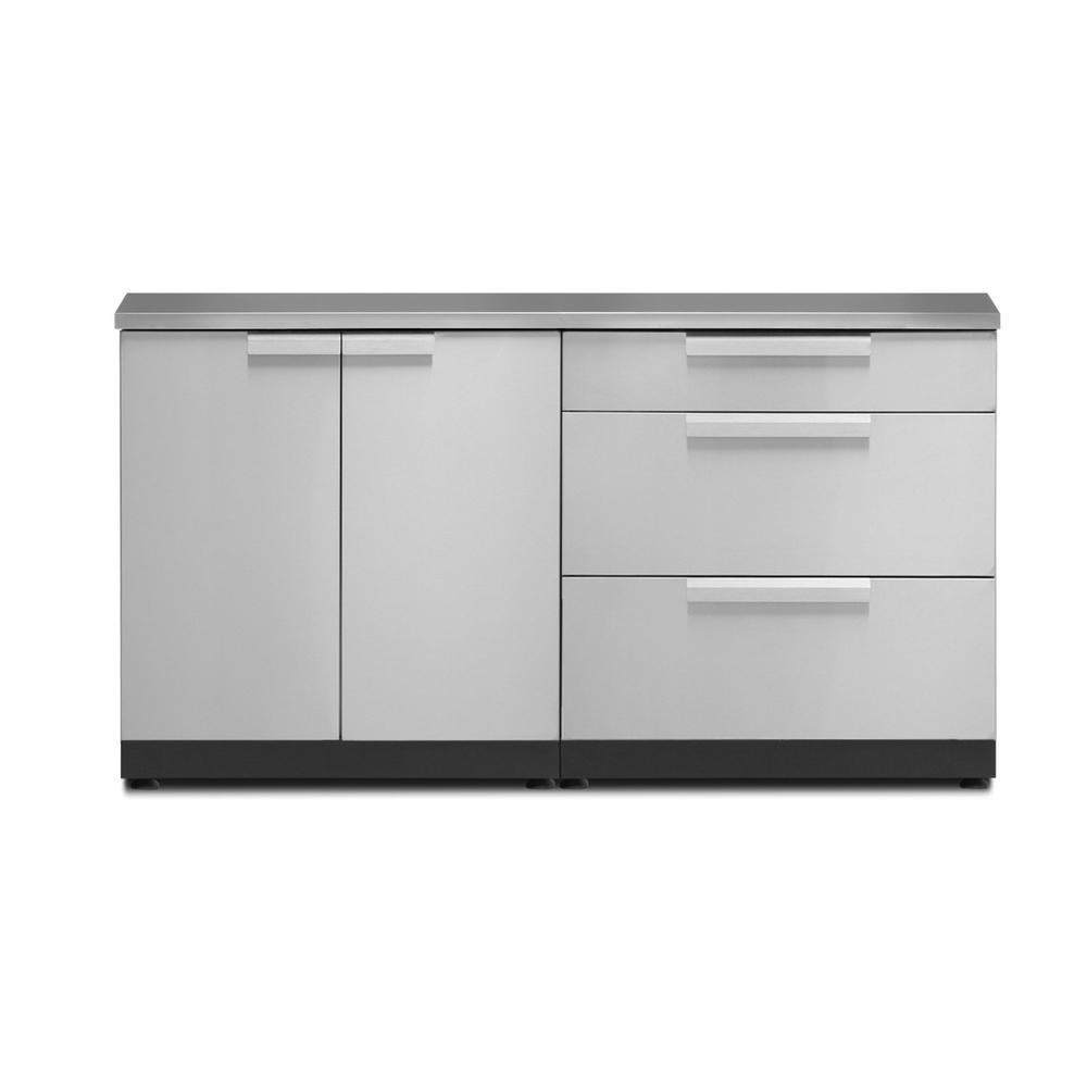 Newage Products Outdoor Kitchen Cabinets Stainless Steel 3-Piece Set With 3-Drawer Cabinet-65104-Countertop Only-Garage Giant