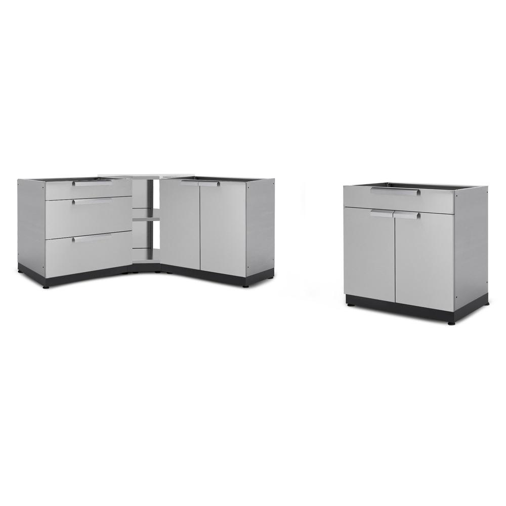 Newage Products Outdoor Kitchen Cabinets Stainless Steel 6-Piece Set With 90° Corner Shelf-65082-None-Garage Giant