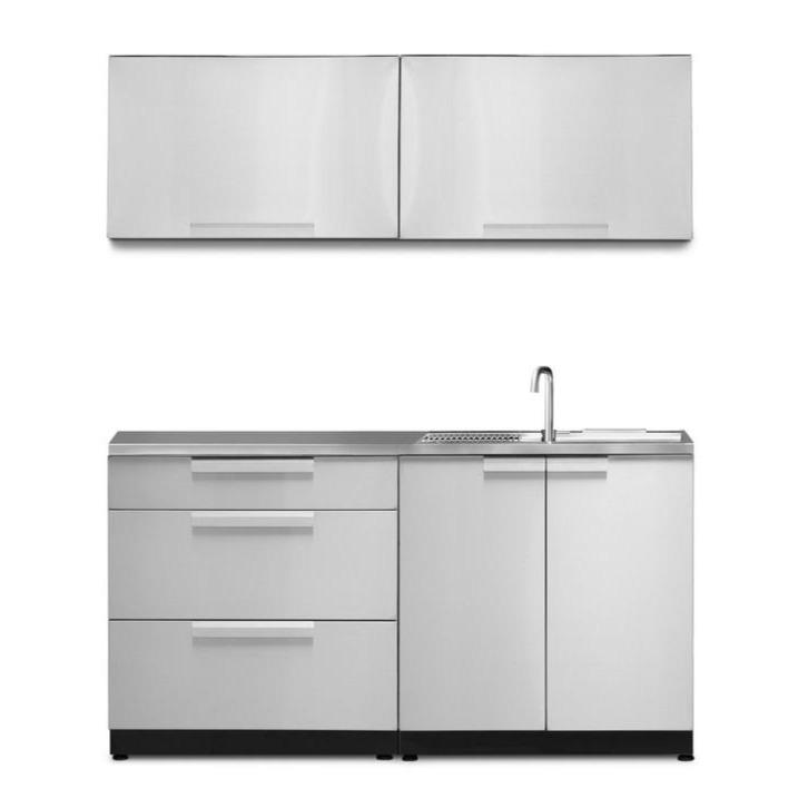 Newage Products Outdoor Kitchen Cabinets Stainless Steel 5-Piece Set With 3-Drawer Cabinet-66040-Countertops + Covers-Garage Giant