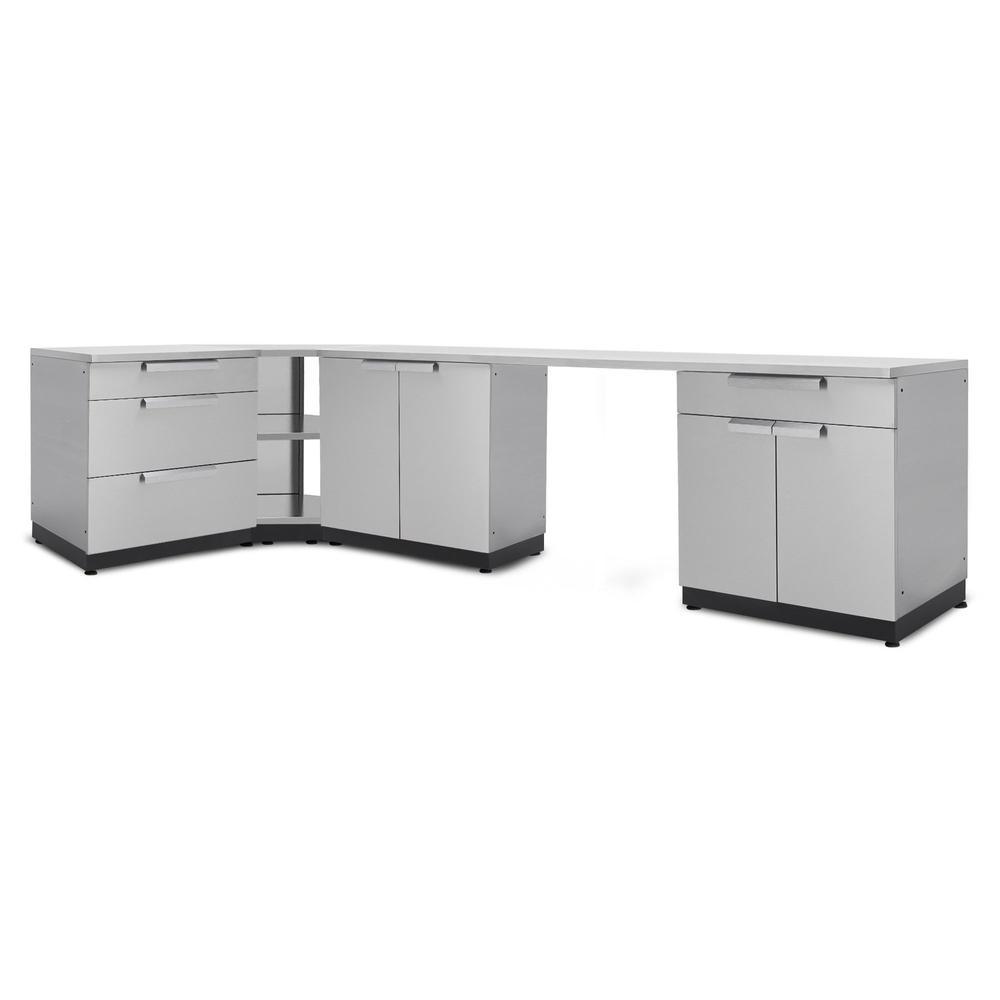 Newage Products Outdoor Kitchen Cabinets Stainless Steel 6-Piece Set With 90° Corner Shelf-65071-Countertops + Covers-Garage Giant