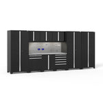 Newage Products Pro 3.0 Series 10-Piece Garage Cabinet Set With 3X Multi-Use Lockers-52151-Grey-Bamboo Worktop-None-Garage Giant 