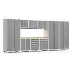 Newage Products Pro 3.0 Series 10-Piece Garage Cabinet Set With 3X Multi-Use Lockers-52151-Grey-Bamboo Worktop-None-Garage Giant 