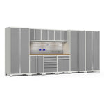 Newage Products Pro 3.0 Series 10-Piece Garage Cabinet Set With 3X Multi-Use Lockers-52151-Grey-Bamboo Worktop-None-Garage Giant 