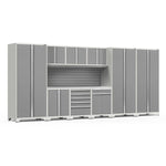 Newage Products Pro 3.0 Series 10-Piece Garage Cabinet Set With 3X Multi-Use Lockers-52151-Grey-Bamboo Worktop-None-Garage Giant 