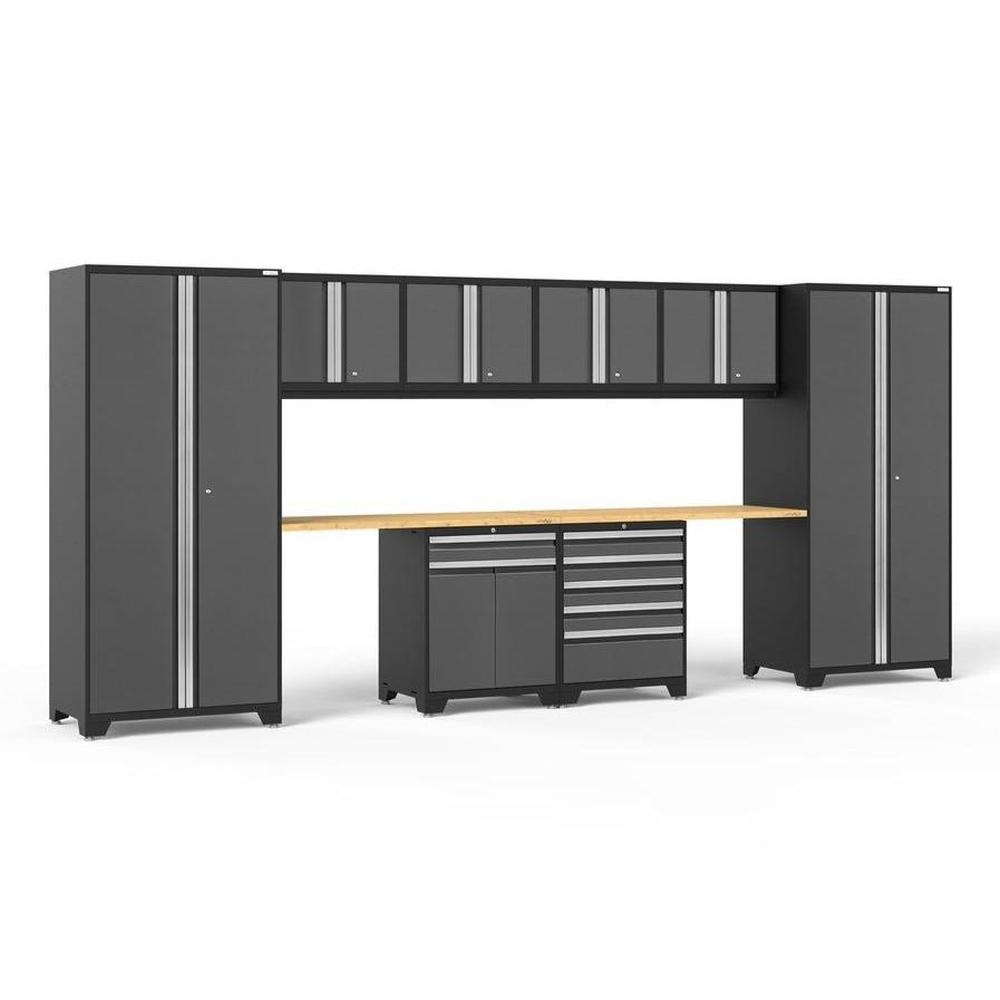 Newage Products Pro 3.0 Series 10-Piece Grey Garage Cabinet Set With Multi-Function Cabinet-52098-Bamboo Worktop-None-Garage Giant