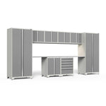 Newage Products Pro 3.0 Series 10-Piece Garage Cabinet Set With 2-Door Base Cabinet-52588-Platinum-Stainless Steel Worktop-LED Lights-Garage Giant 
