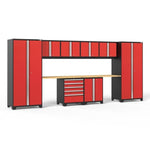 Newage Products Pro 3.0 Series 10-Piece Garage Cabinet Set With 2-Door Base Cabinet-52250-Red-Bamboo Worktop-None-Garage Giant 