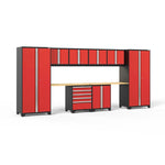 Newage Products Pro 3.0 Series 10-Piece Garage Cabinet Set With 2-Door Base Cabinet-52384-Red-Bamboo Worktop-LED Lights-Garage Giant 