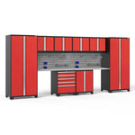 Newage Products Pro 3.0 Series 10-Piece Garage Cabinet Set With 2-Door Base Cabinet-54341-Red-Stainless Steel Worktop-Slatwall Backsplash + 12-Piece Hook Kit-Garage Giant 