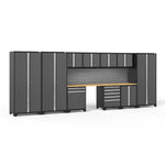 Newage Products Pro 3.0 Series 12-Piece Garage Cabinet Set With 3X Multi-Use Lockers-52118-Grey-Bamboo Worktop-None-Garage Giant 
