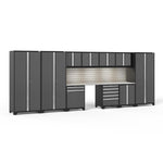 Newage Products Pro 3.0 Series 12-Piece Garage Cabinet Set With 3X Multi-Use Lockers-52118-Grey-Bamboo Worktop-None-Garage Giant 
