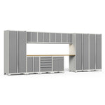 Newage Products Pro 3.0 Series 12-Piece Garage Cabinet Set With 3X Multi-Use Lockers-52118-Grey-Bamboo Worktop-None-Garage Giant 