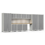 Newage Products Pro 3.0 Series 12-Piece Garage Cabinet Set With 3X Multi-Use Lockers-52118-Grey-Bamboo Worktop-None-Garage Giant 
