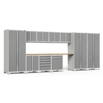 Newage Products Pro 3.0 Series 12-Piece Garage Cabinet Set With 3X Multi-Use Lockers-52118-Grey-Bamboo Worktop-None-Garage Giant 